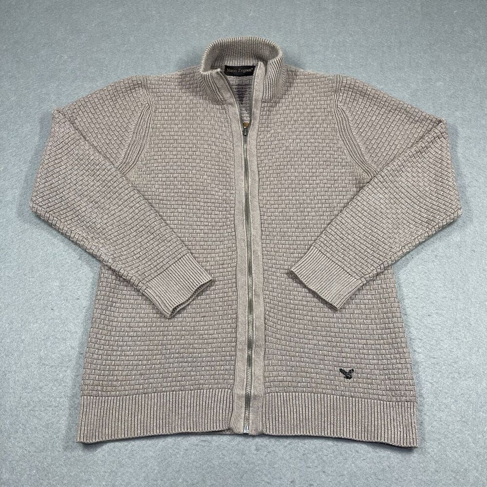 Mario Zegnotti Sweater Mens Medium Brown Gold Jewel Knit Full Zip High Neck